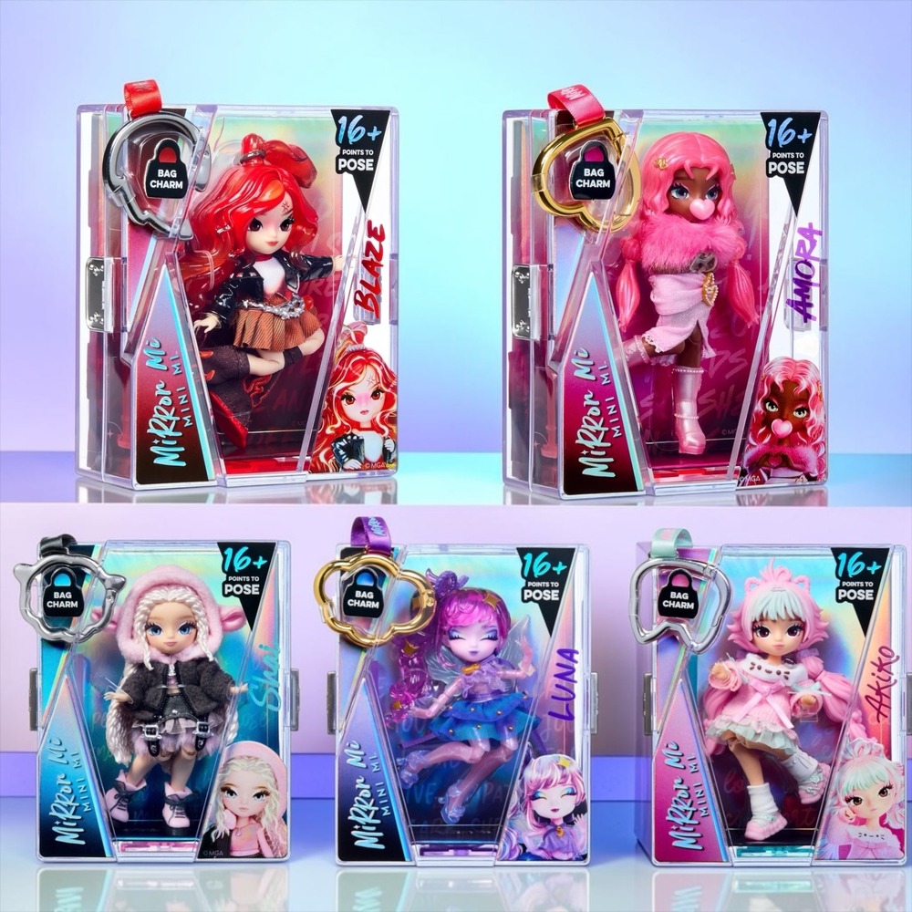 MGA Mirror Me Mini Me Fashion Dolls Bag Charm Blaze Amora Shai Luna Akiko Set